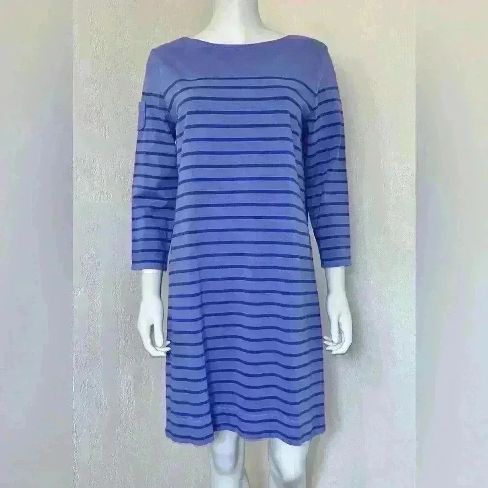 Vineyard Vines Marlin Blue Garment Dye Stripe Knit 3/4 Slv Tunic Dress Sz Small